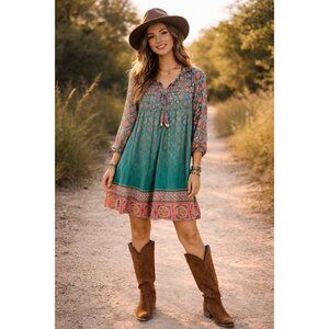 Tanvi Kedia Bohemian Tassel Tunic Dress Festival Western Size S